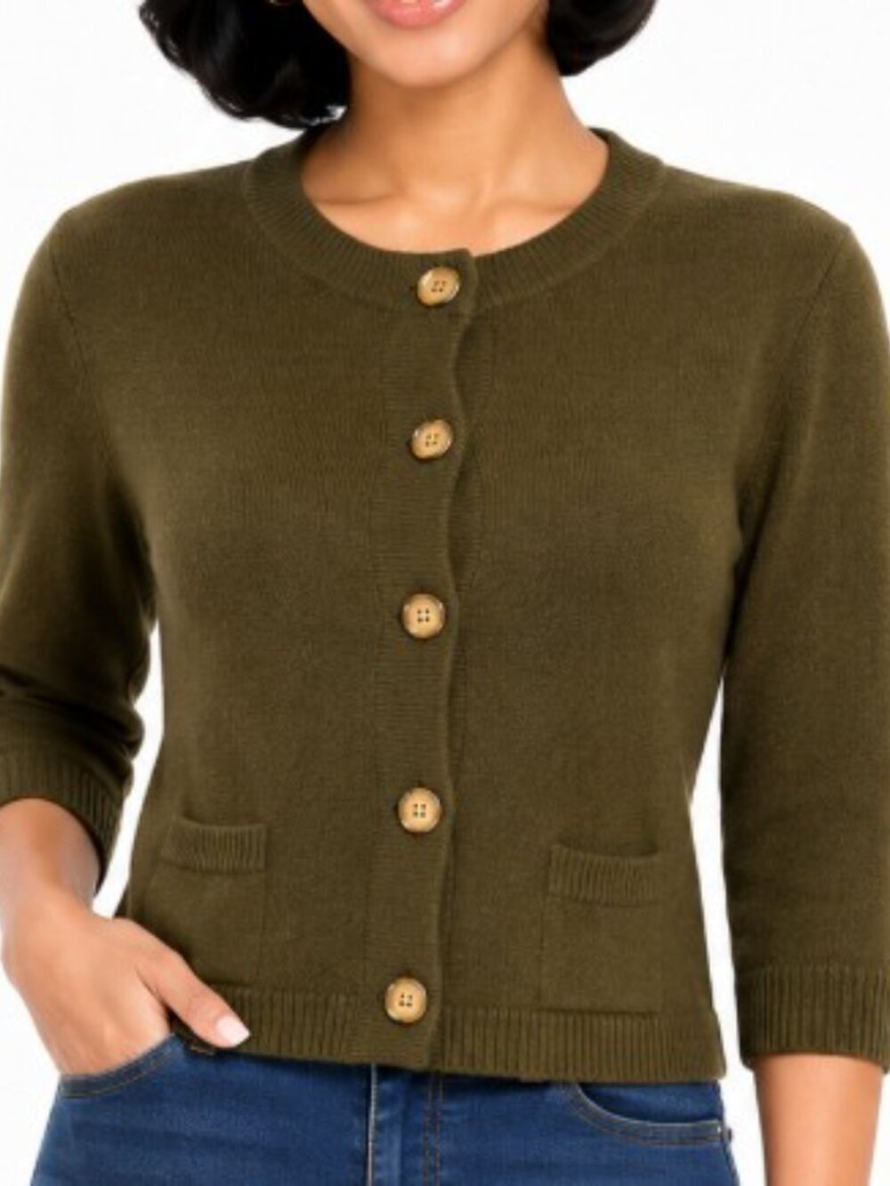Vintage Outlander Olive Green Button Up Wool Women Cardigan Sweater Size Medium
